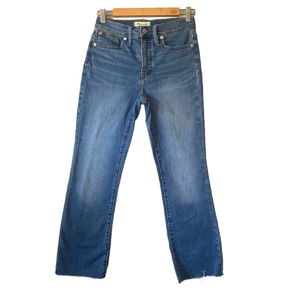 Madewell‎ Jeans Women Size 25 Cali Demi Boot Blue Denim Stretch Distressed Hem - Picture 1 of 16